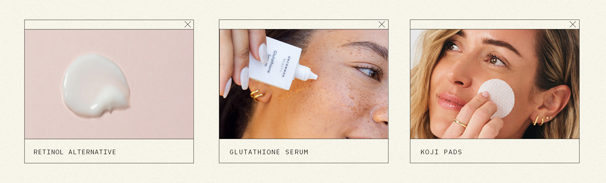 Retinol Alternative, Glutathione Serum, Koji Pads