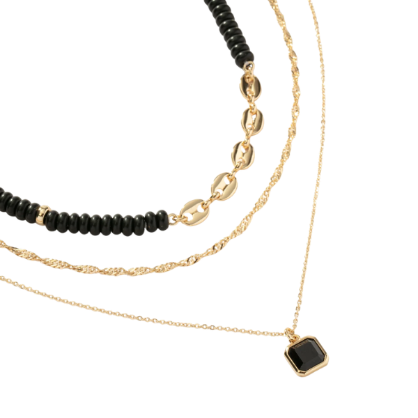 black and gold layered necklace set