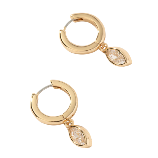 gold huggie earrings with marquise stone