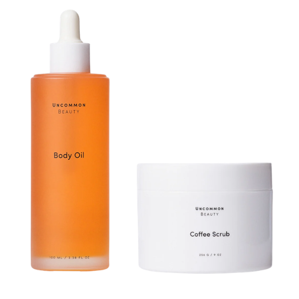 body oil and coffee scrub duo